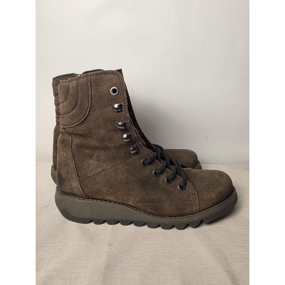 Fly London 'Same' Brown suede lace-up ankle boots Women's Size 40